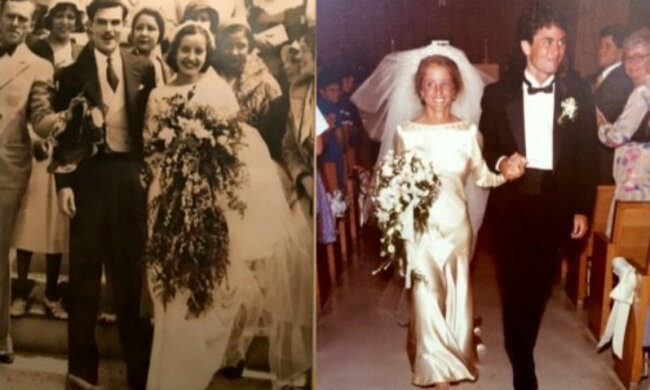 Es ist schon 85 Jahre alt und sieht immer noch gut aus: vier Generationen von Frauen heiraten in einem Kleid