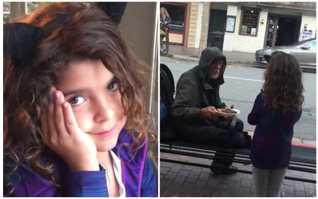 Ella gab ihr Essen einem Obdachlosen. Quelle: Screenshot Youtube