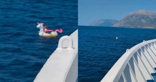 Ein Mädchen wurde mit einem aufblasbaren Einhorn ins Meer getragen, aber ein Fährenteam kam zur Rettung