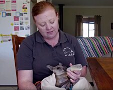 Die Frau kümmert sich um Kängurus. Quelle: Screenshot Youtube