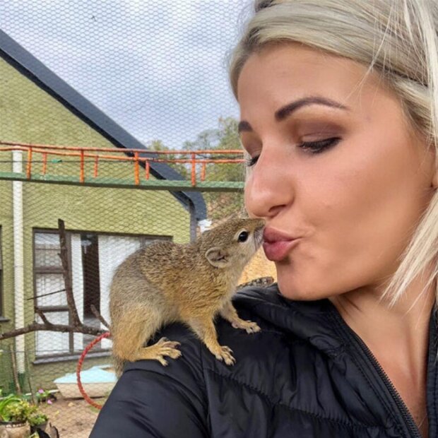 Die Frau fand ein kleines Eichhörnchen, pflegte es und ließ es gehen