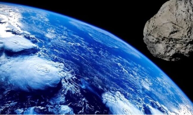 Ein riesiger Asteroid rast mit großer Geschwindigkeit auf die Erde zu. Quelle:HiTech Wiki