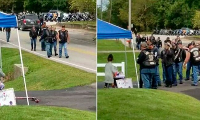 30 Biker stehen in der Schlange nach Limonade bei dem Mädchen an, dessen Mutter ihnen Leben gerettet hat