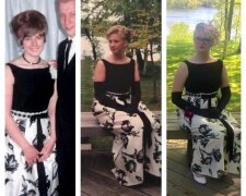 Drei Generationen und ein Kleid: die junge Frau zog ein Ballkleid an, das sie geerbt hat