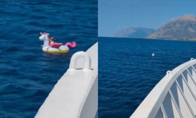 Ein Mädchen wurde mit einem aufblasbaren Einhorn ins Meer getragen, aber ein Fährenteam kam zur Rettung