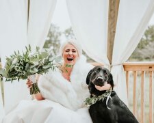 Die Braut nahm ihren geliebten Hund zu einem Hochzeitsfoto-Shooting mit, und er machte es besser als jeder Bräutigam