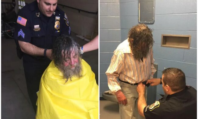 Polizeibeamte beschlossen, einem Obdachlosen zu helfen. Quelle: Screenshot Youtube