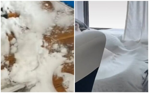 Mit Schnee bedecktes Zimmer. Quelle: Screenshot Youtube