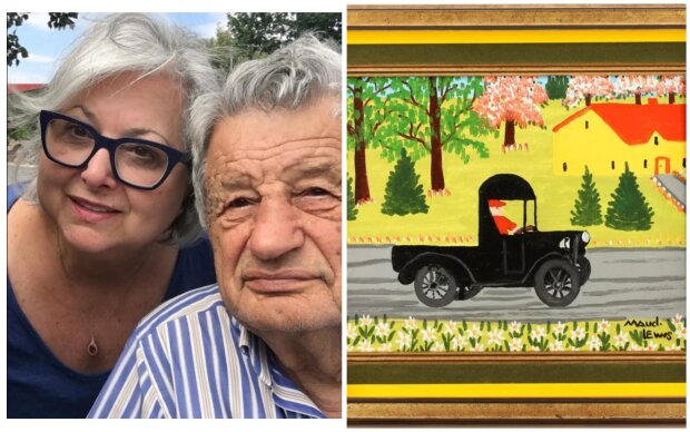 Tony und Irene Demas und ein Gemälde von Maud Lewis. Quelle: Screenshot Youtube