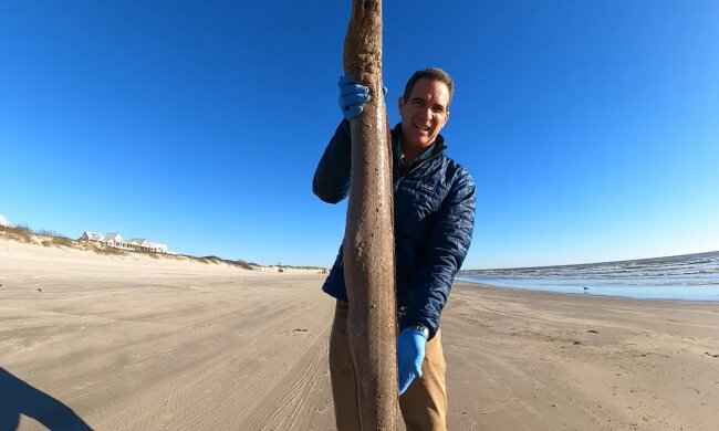 Ein Forscher hat am Strand ein riesiges Lebewesen gefunden. Quelle: Youtube Screenshot