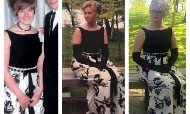 Drei Generationen und ein Kleid: die junge Frau zog ein Ballkleid an, das sie geerbt hat