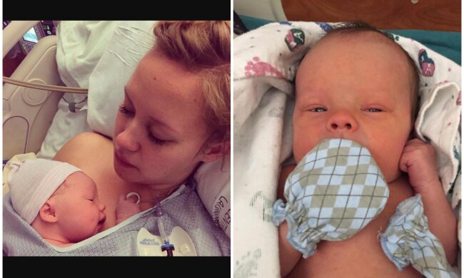 Hannah Mongie und ihr neugeborener Sohn. Quelle: Screenshot Youtube