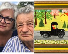 Tony und Irene Demas und ein Gemälde von Maud Lewis. Quelle: Screenshot Youtube