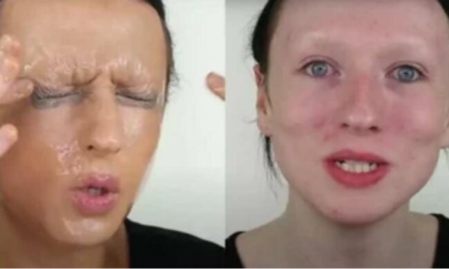 Die junge Frau wusch die Schminkschicht vom Gesicht ab, und ihre Freunde erkannten sie nicht wieder