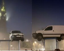 Das Auto an der Bushaltestelle. Quelle: Screenshot