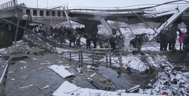 Evakuierung von Einwohnern, Irpin, Ukraine. Quelle: Youtube Screenshot